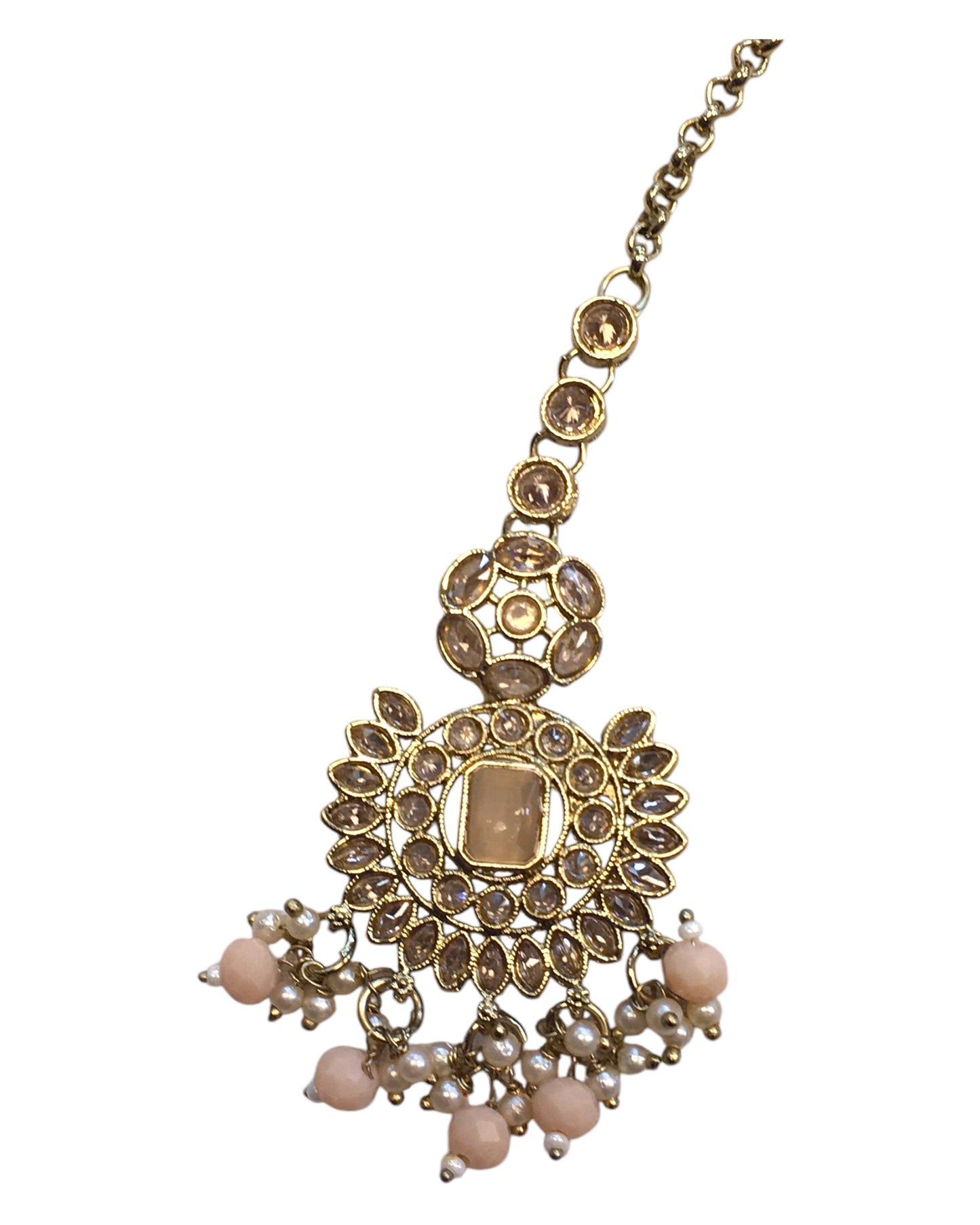 Peach - Large - Antique Gold Finish Traditional Tika Head piece - Bollywood - Weddings - PRI1773 11V24