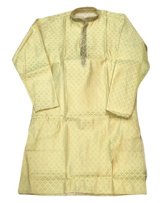 Lemon / Light Yellow - Banarasi Brocade Mens Indian Kurta Set - Weddings / Walimas , Sangeet, Eid, Mehndi / Henna - KCS1108 KH 0225