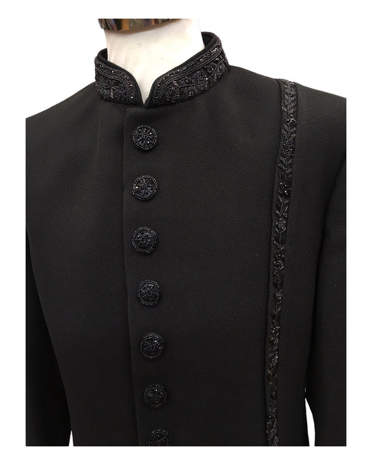 Stunning Black Self Embroidery Sherwani with Hand work - BS891 HP 0823