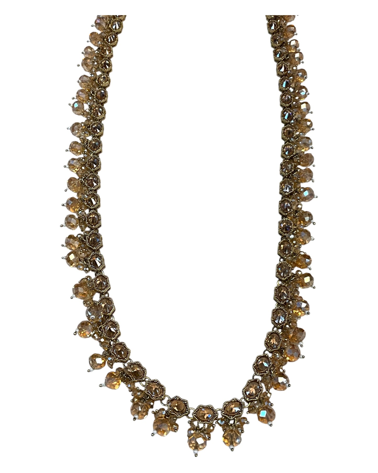 Champagne / Crystal - Large Size Antique Gold Finish Long Necklace Set with Earrings - RAK408 KY 0525