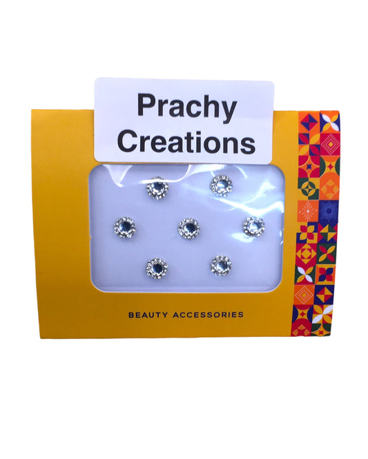 Pack of 7 Round Silver Bindis in Medium Size- 24 hrs dispatch from UK ST2422 24ap04