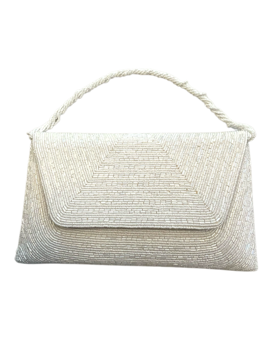 White - Rich Hand Embroidered Clutch Bag / Handbag -Bollywood / Weddings - JF27 11KJ25