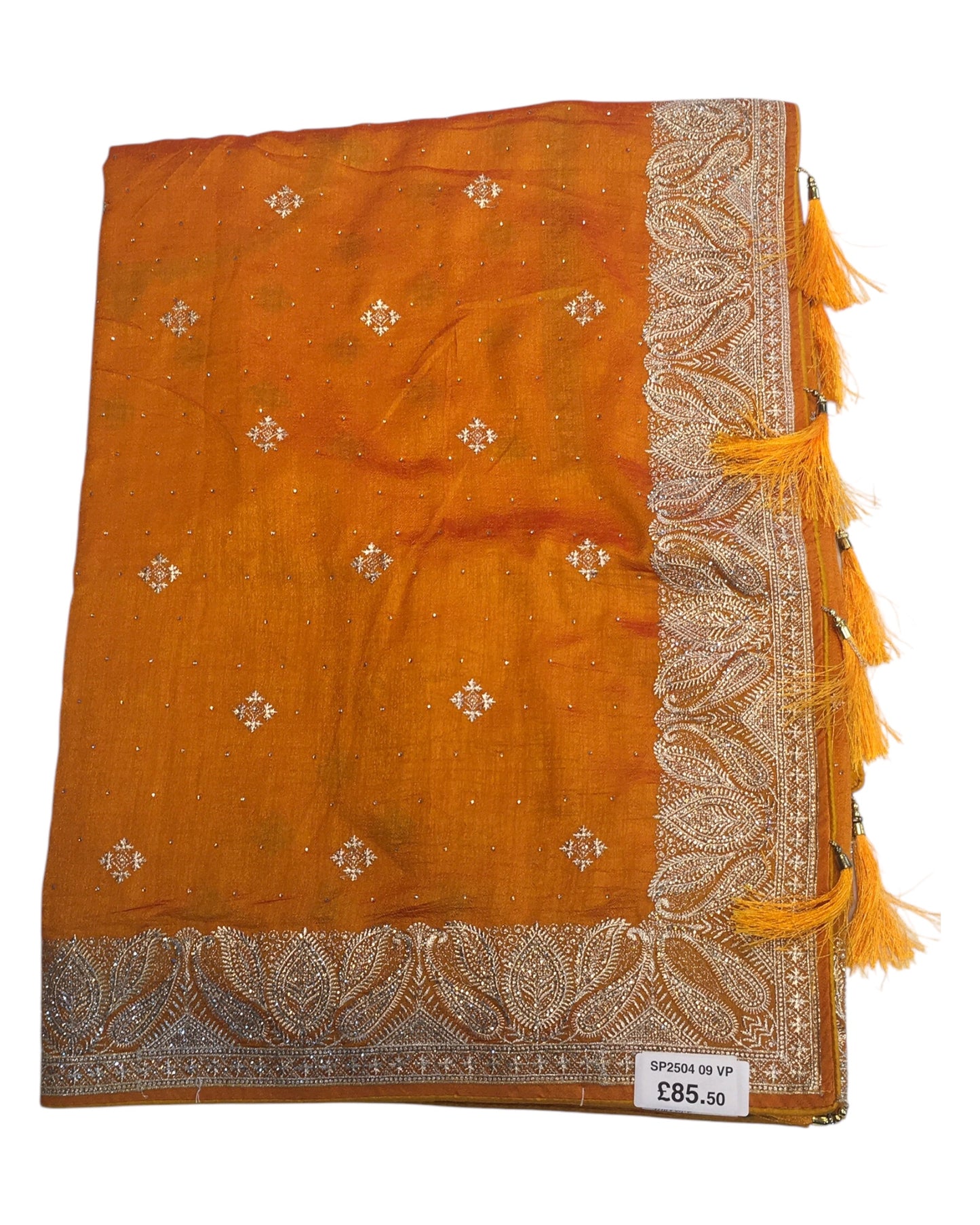 Amber / Burnt Orange - Silky - Party Wear Embroidered Saree with Blouse Piece - SP250409 VP