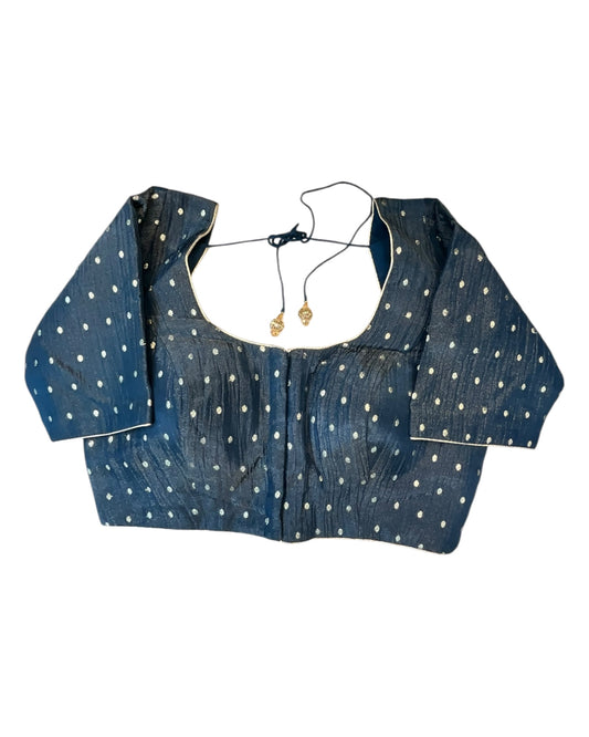 36" & 40" - Navy / Petrol Blue - Banarasi Tissue Saree / Lehenga Blouse - Margin inside for adjustments - X1228 01KK25