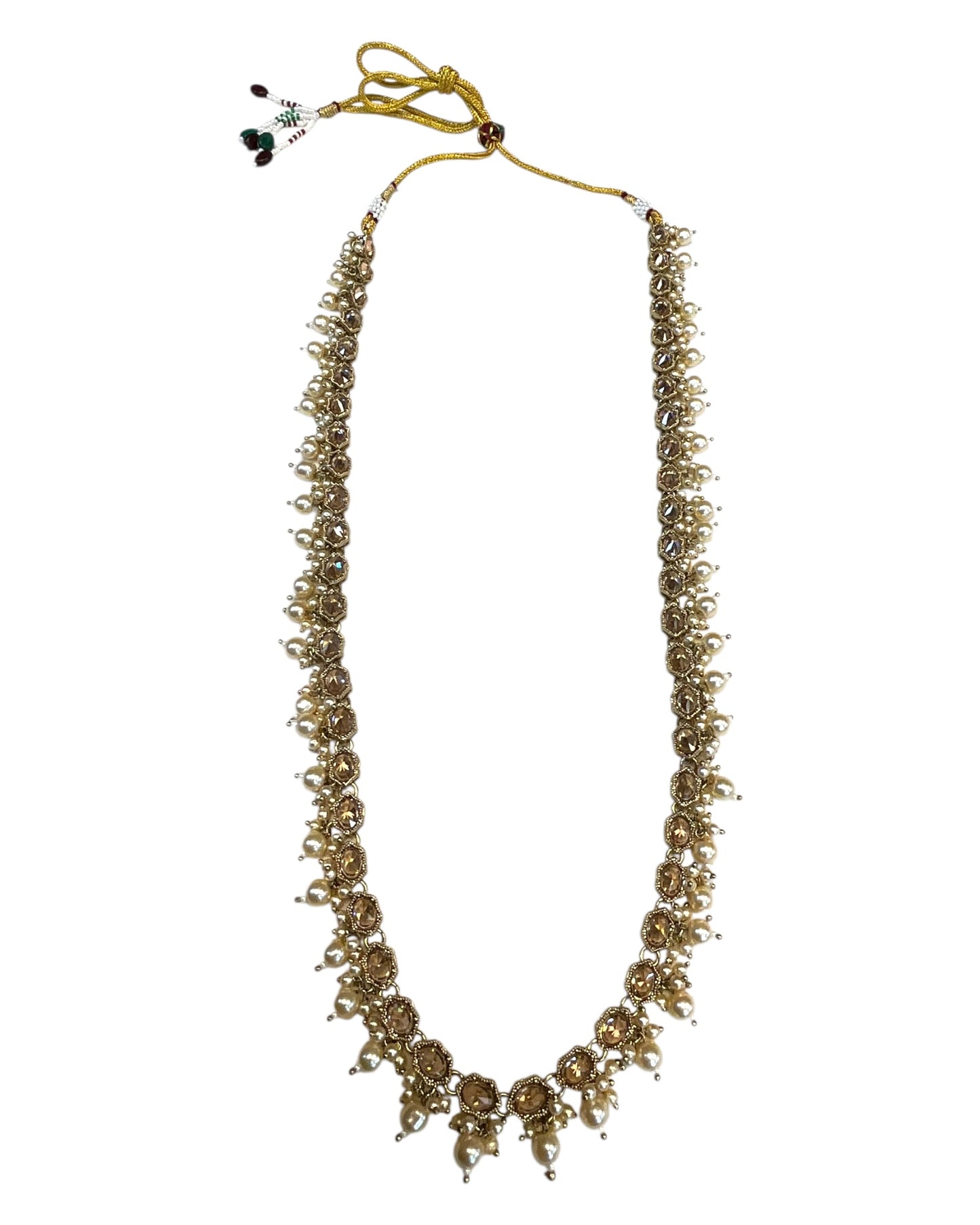 Dark Pearl - Large Size Antique Gold Finish Long Necklace Set with Earrings - RAK408 KY 0525
