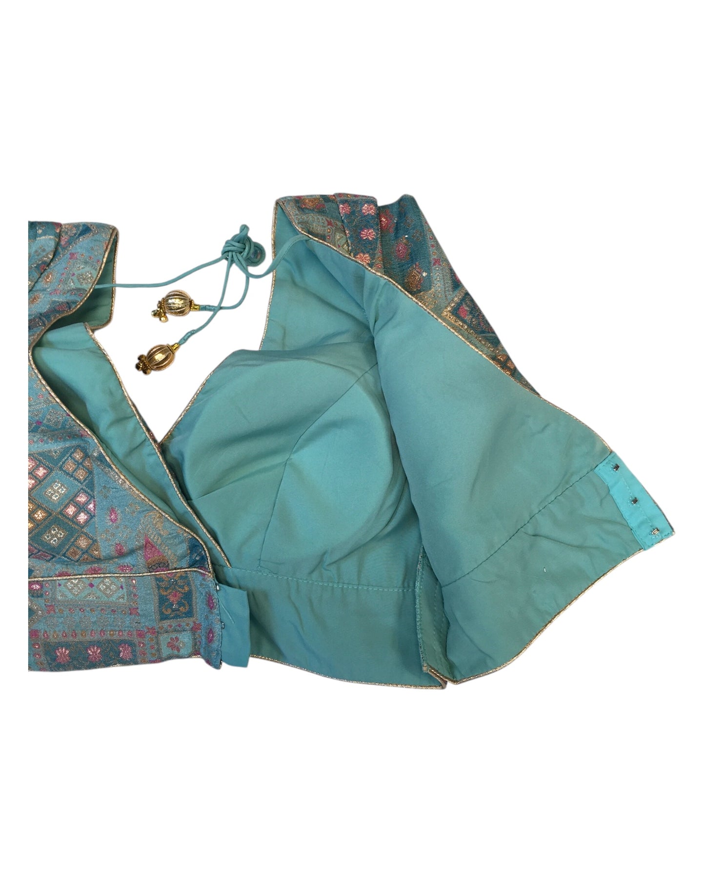 Light Blue Turquoise - Banarasi Brocade Saree / Lehenga blouse - 40" Bust (UK 14) Can be let out to size 16 - VFJ204 01KP25