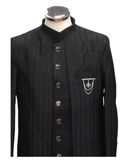 Black - Stunning Double Layered Mens Sherwani - SHU2506 JC 0325