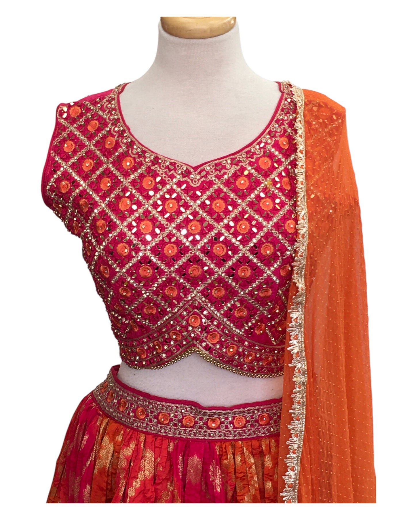 SALE - Size 14 / 40" Bust - Fuchsia Orange - Ready Made Lehenga Set - UK Stock - 24h Dispatch - KTC241101 1124