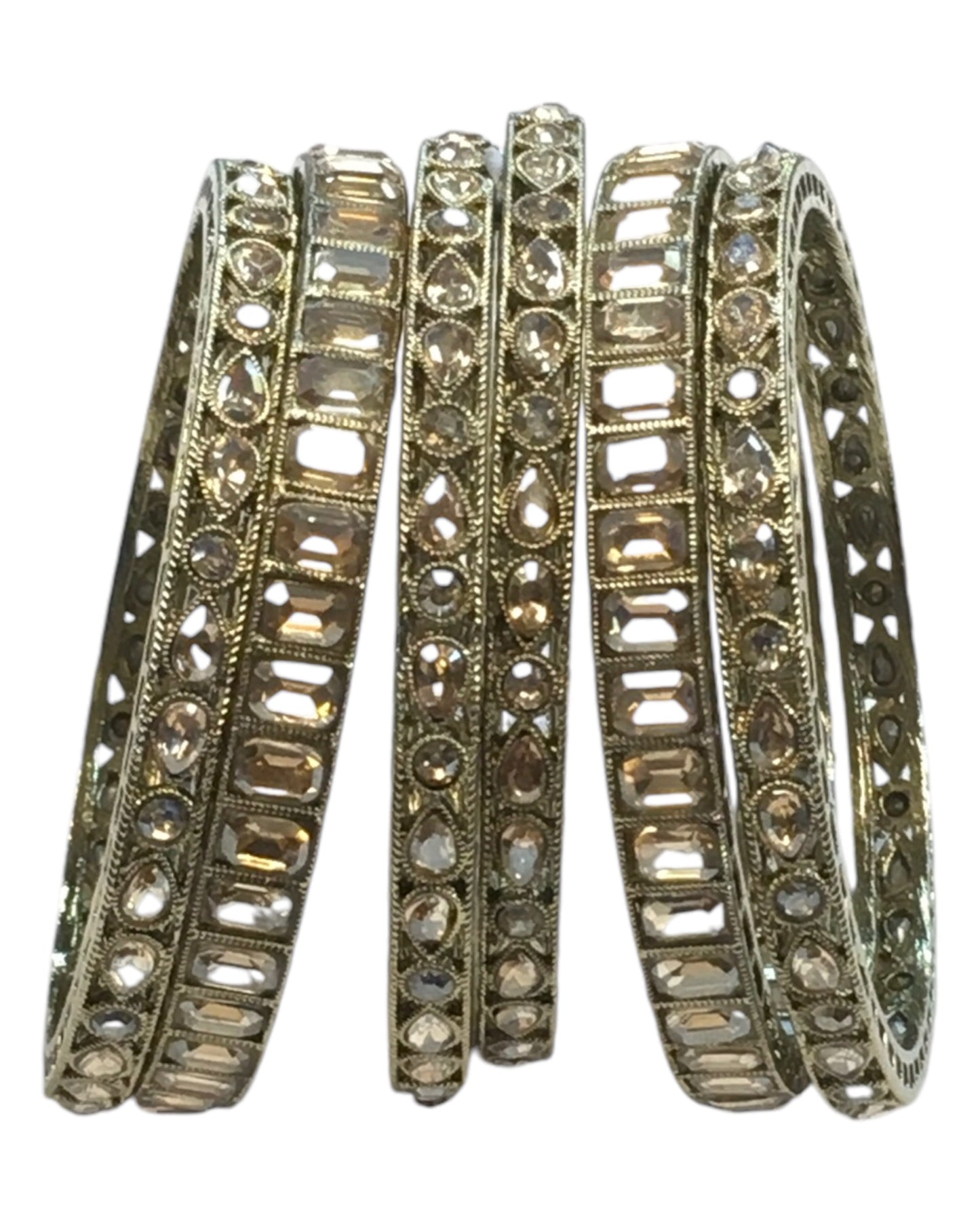 Antique Gold Finish GOLD Reverse Stone Bangles (Set of 6) - Mix N Match - SR219R