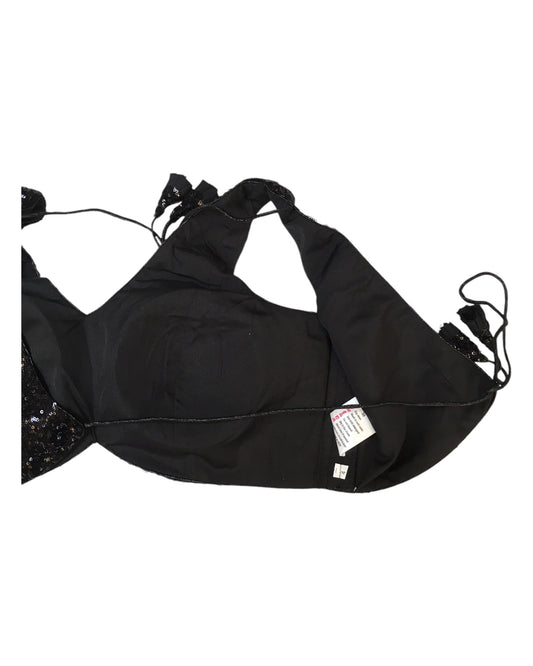 Black - Full Sequins Saree blouse with cups, Sleeveless - 38" - UK Stock - Quick Delivery - RNK - R949-KK