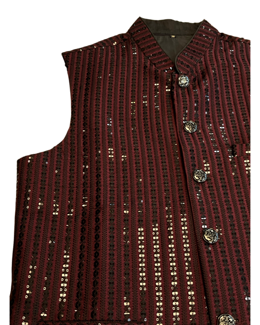 Maroon - Rich All Over Sequins Embroidered - Mens Indian Waistcoat - UK Stock - 24 hr Dispatch - KCS2602 03VT26