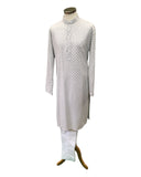 Light Grey Fully Embroidered Mens Kurta Set - UK Stock - 24h Dispatch - MAHARAV VA 0223