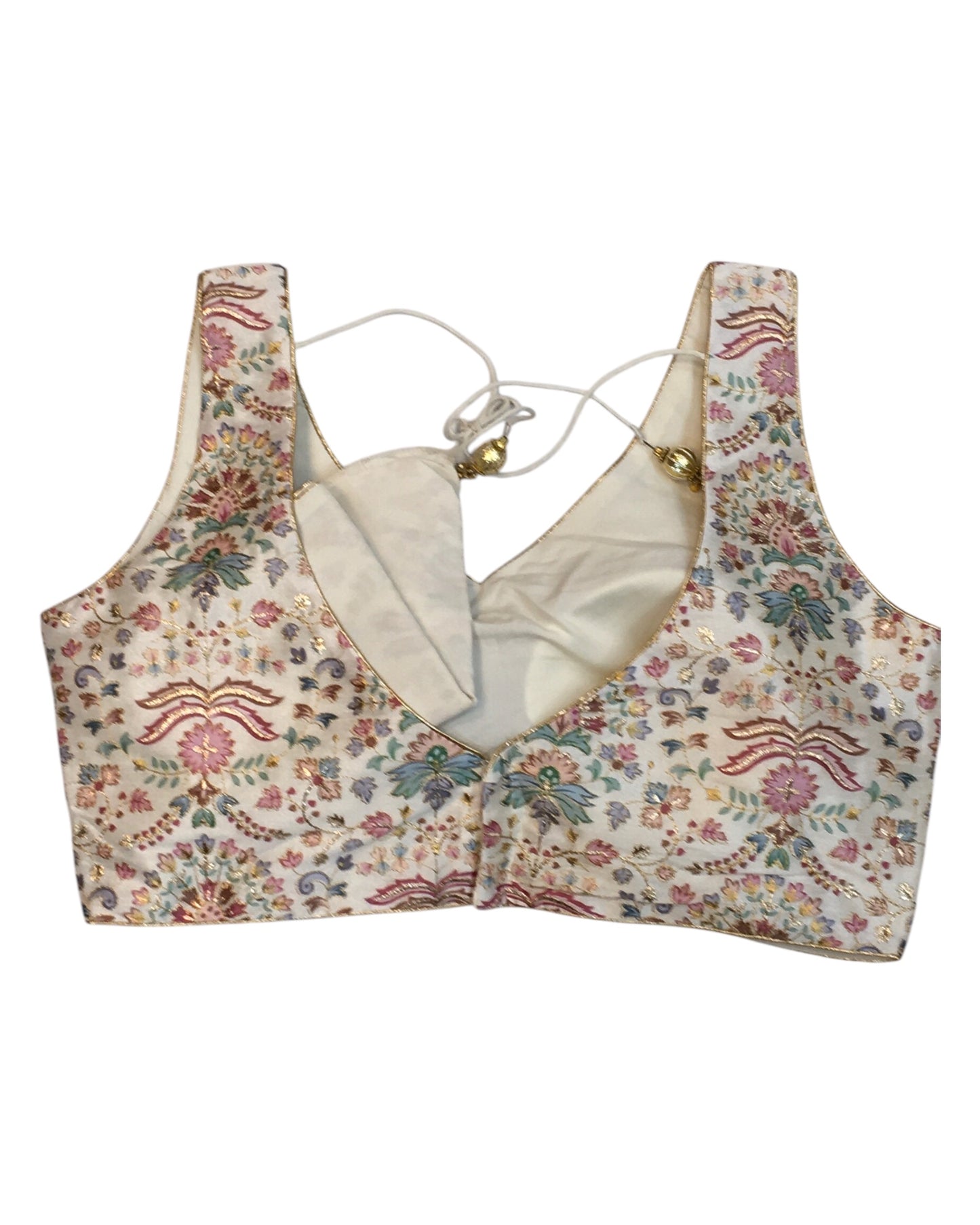 40" Bust (UK 14) Cream - Silky Block Print Saree / Lehenga blouse - Can be let out to size 16 - X1199 01KV25