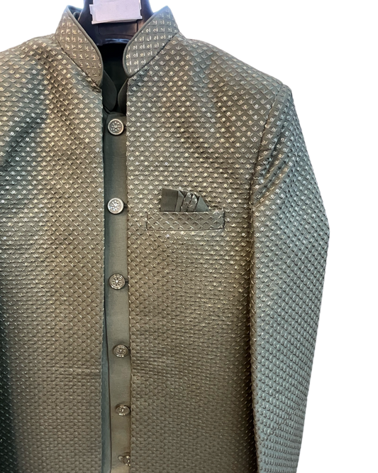 Sage Green - Mens Knee Length Jacket with Long Waistcoat - Sherwani / Indo-Western - Fantastic Fit - KCS6600 03PV26