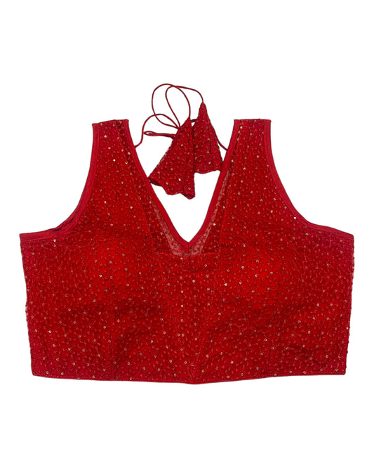 Red - Fully Embroidered V neck Saree / Lehenga blouse - With Cups - Margin to loosen - UK Stock - AF2343 H 0923