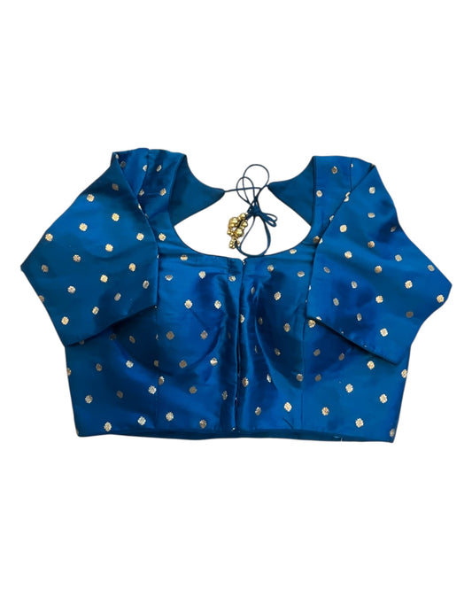 34", 38" & 42" - Fire Blue - Banarasi Brocade Saree / Lehenga Blouse -UK Stock - Quick Dispatch - X767 08Ap25