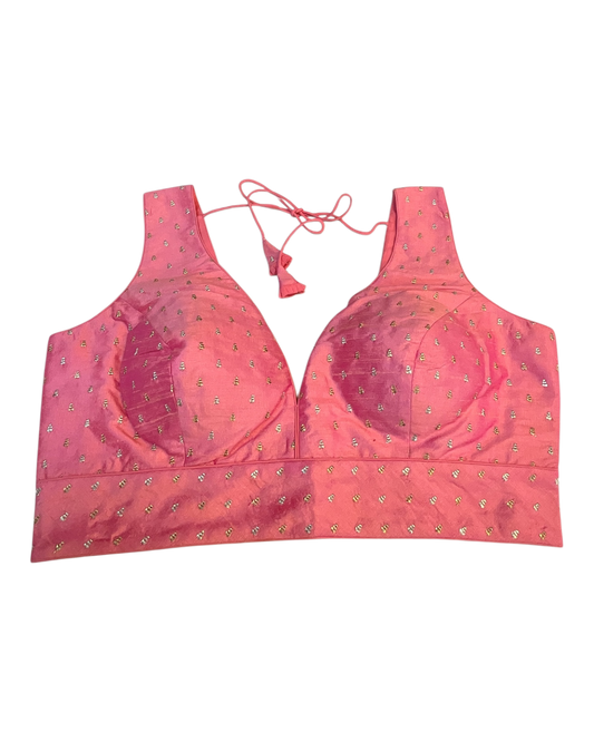 40" / UK 14 - Pink - Silky Designer Saree blouse with cups, Sleeveless - UK Stock - Quick Delivery - RNK - R717 KV