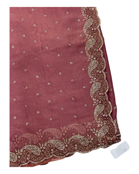 Dusty Pink - Rich Saree with Stone Work Border and Blouse Piece - UK stock - 24hr Dispatch - RS2532 TC