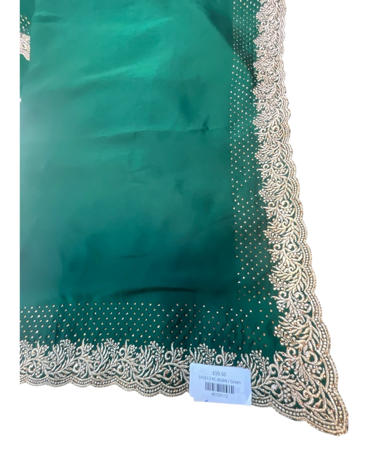 Bottle Green - Saree with Thread / Stone Work and Blouse Piece - UK stock - 24hr Dispatch - SP2612 KR