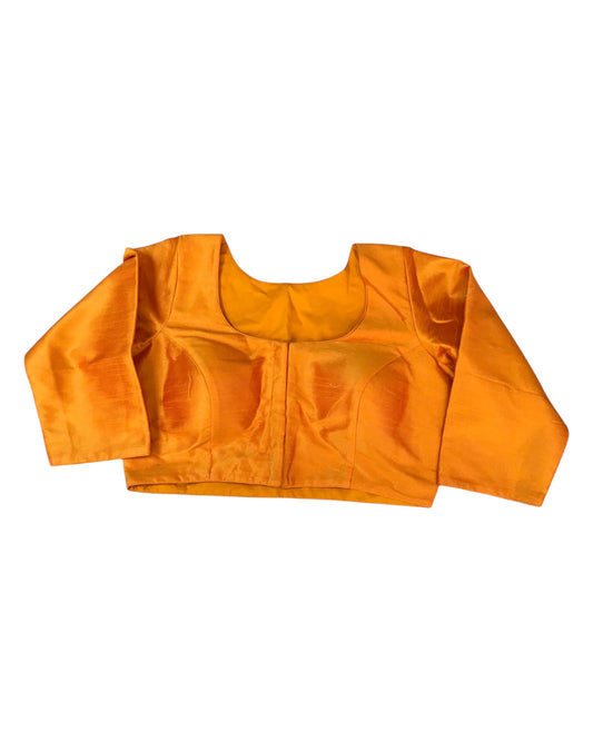 Orange - Silky Saree blouse with cups, Long Sleeves, High Back - 42" - UK Stock - Quick Delivery - RNK - R231F-A