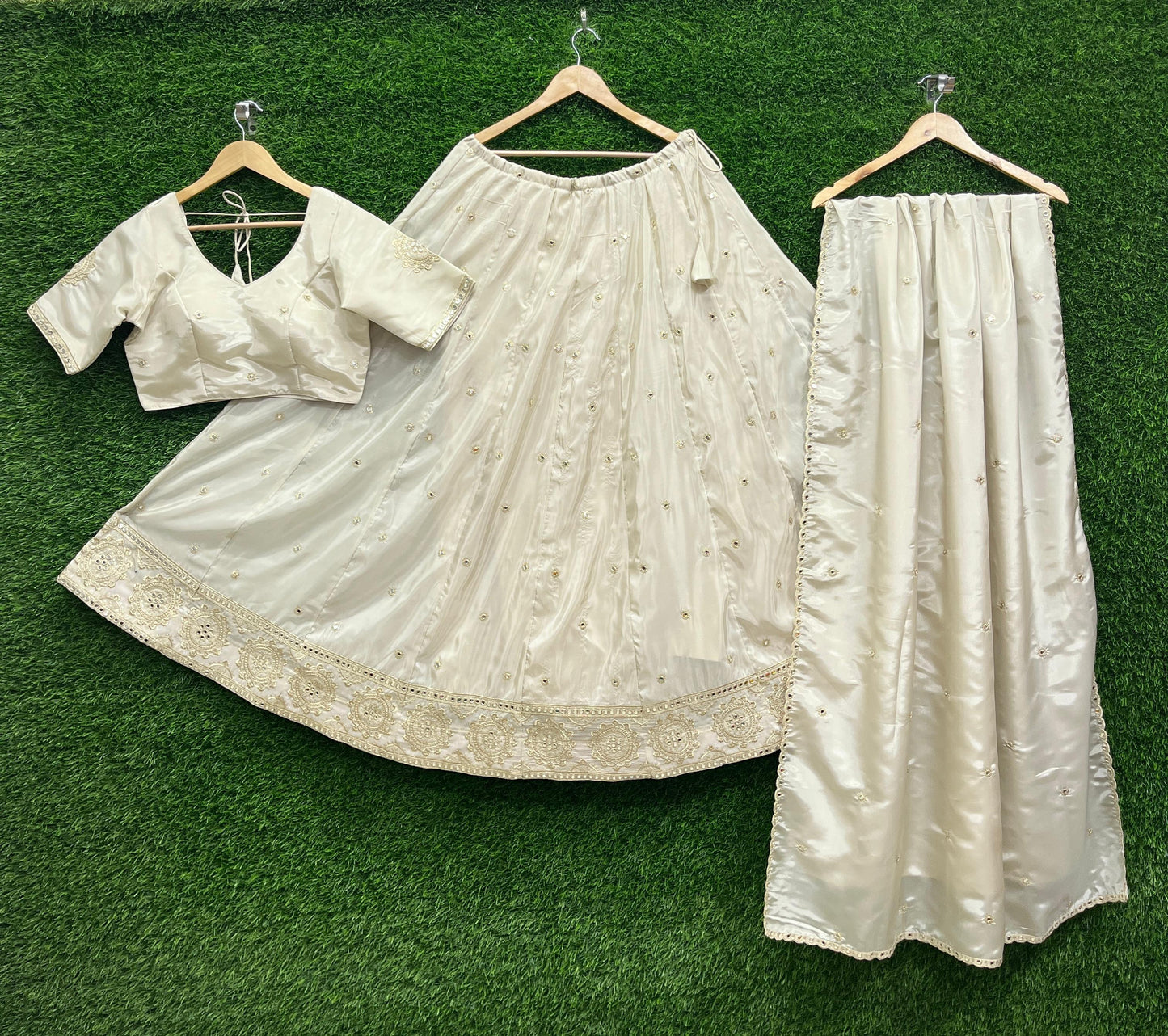 Light Gold - Silky Lehenga Set - Mehndi / Sangeet / Bridesmaids / Weddings / Garba - Size UK 12 (38" Bust) Adjustable to Size 14 - UK Stock - 24h Dispatch - AF2602 02TY26