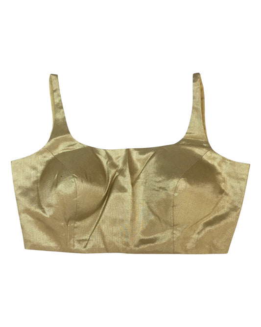 Dark Gold - Rich Banarasi Thin Strap Designer Saree blouse with cups, 38" - UK Stock - Quick Delivery - RNK - R651- H