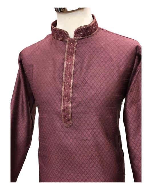 Dusty Pink - Cotton Silky Self Brocade Mens Kurta Set - Sangeet Mehendi Haldi - KCS1173 KK 1123