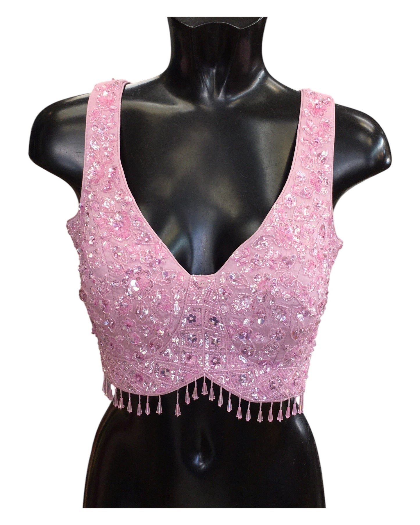 Baby Pink - Designer Ladies Short Top Palazzo Trousers Suit - Size 12 (38") - VMK BADAL PY