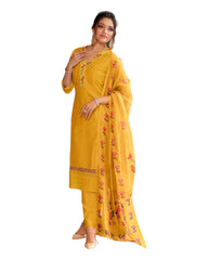 Yellow - Simple / Classy Cotton Silky Ladies Indian Salwar Suit with Printed Dupatta - LL13802 KA 1123