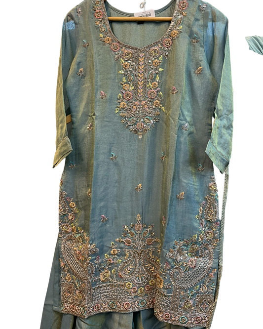 UK 18 / 44" - Sky Blue - Ladies Sharara / Palazzo Trousers Suit - UK Stock - Sangeet / Henna / Weddings - HEL23927 TP