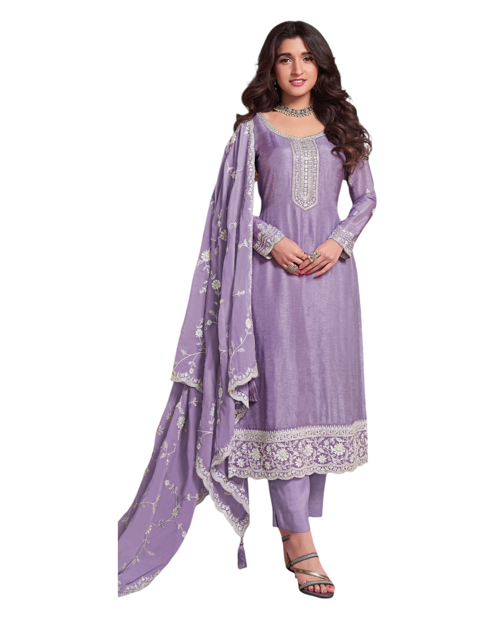 Lilac Simple Classy Silky Ladies Indian Salwar Suit with Rich Dupatta Available in Sizes 12 18 VF69096 VR 0924