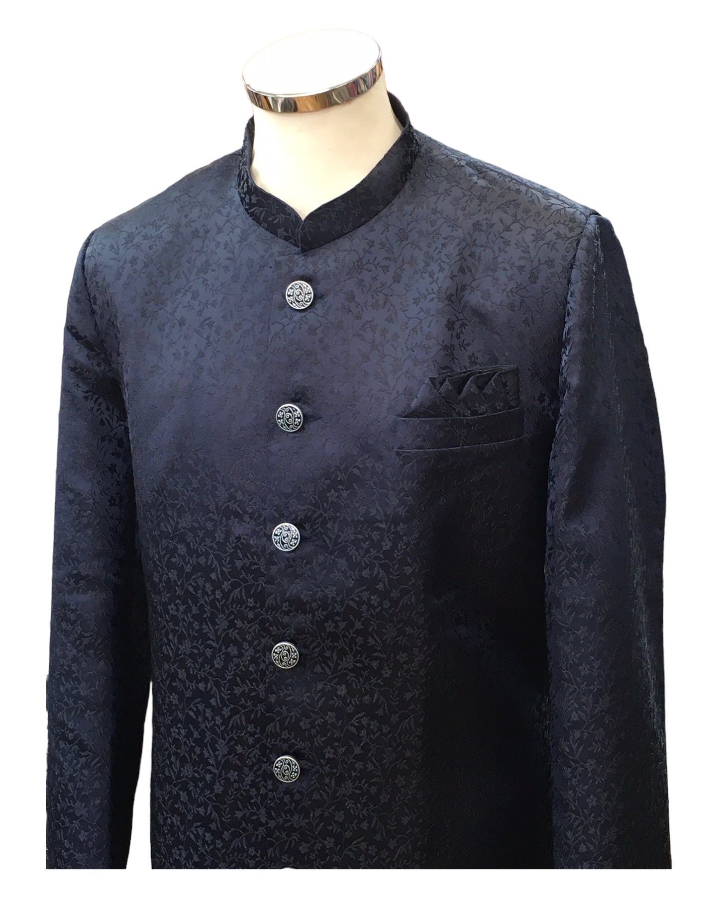 Navy Blue - Classic Self Brocade Sherwani with Quality Buttons - YD2416 06JP24
