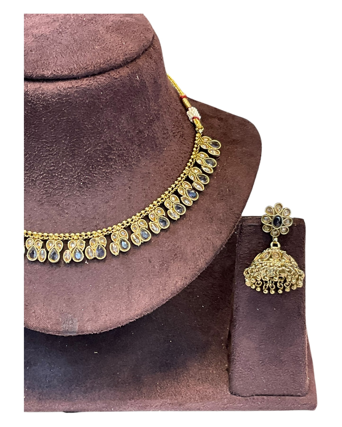 Lilac / Purple - Medium Size Antique Gold Finish Necklace Set - AE2508 H 0525