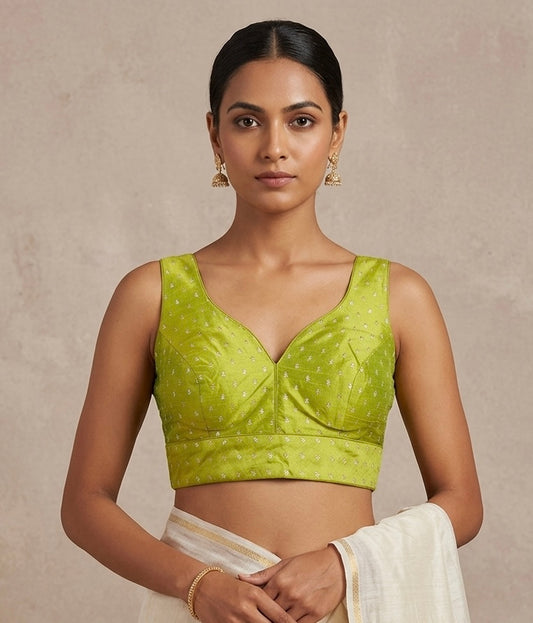 40" / UK 14 - Lime Green - Silky Designer Saree blouse with cups, Sleeveless - UK Stock - Quick Delivery - RNK - R717 KV