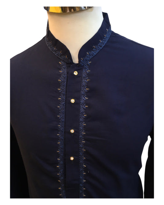 Navy Blue - Linen - Mens Indian Kurta set - Weddings / Walimas , Sangeet, Eid, Mehndi / Henna - NAD2507 01KA25