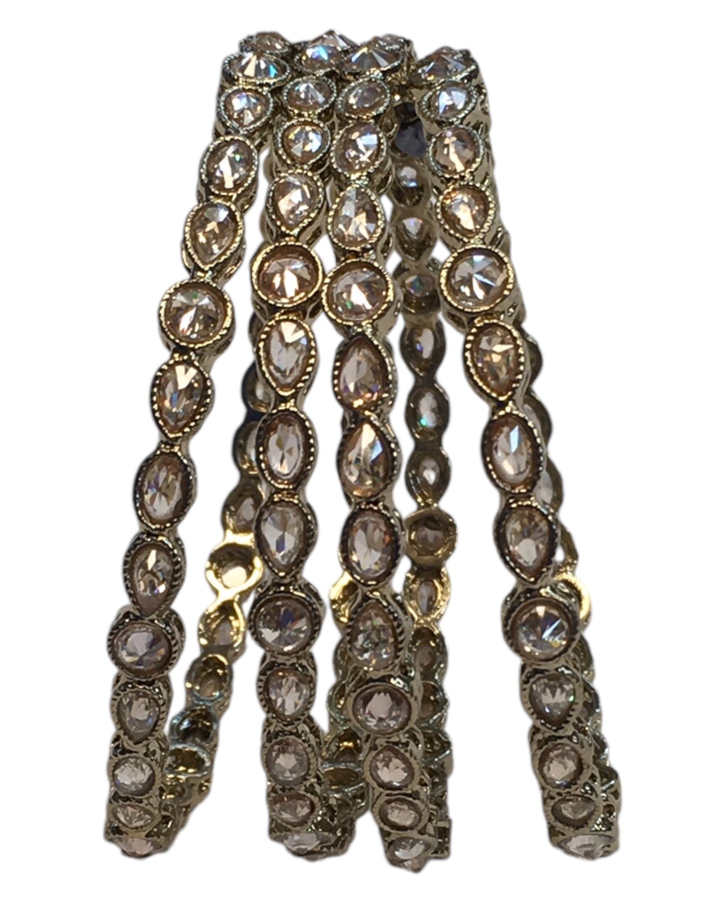 Antique Gold Finish Gold Reverse Stone Bangles (Set of 4) - Mix N Match - NIR832A