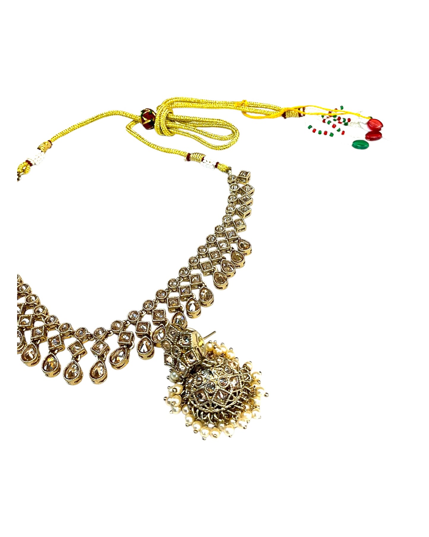 Gold / Neutral - Medium Size Antique Gold Finish Necklace Set with Earrings - SJ06 08H25