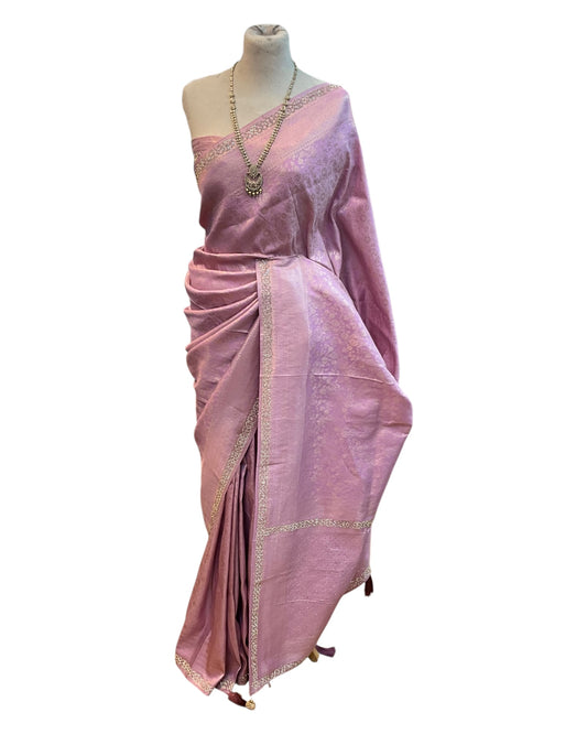 Pink - Fancy Embroidered Saree with Blouse Piece - UK stock - 24hr Dispatch - SP250628 VJ