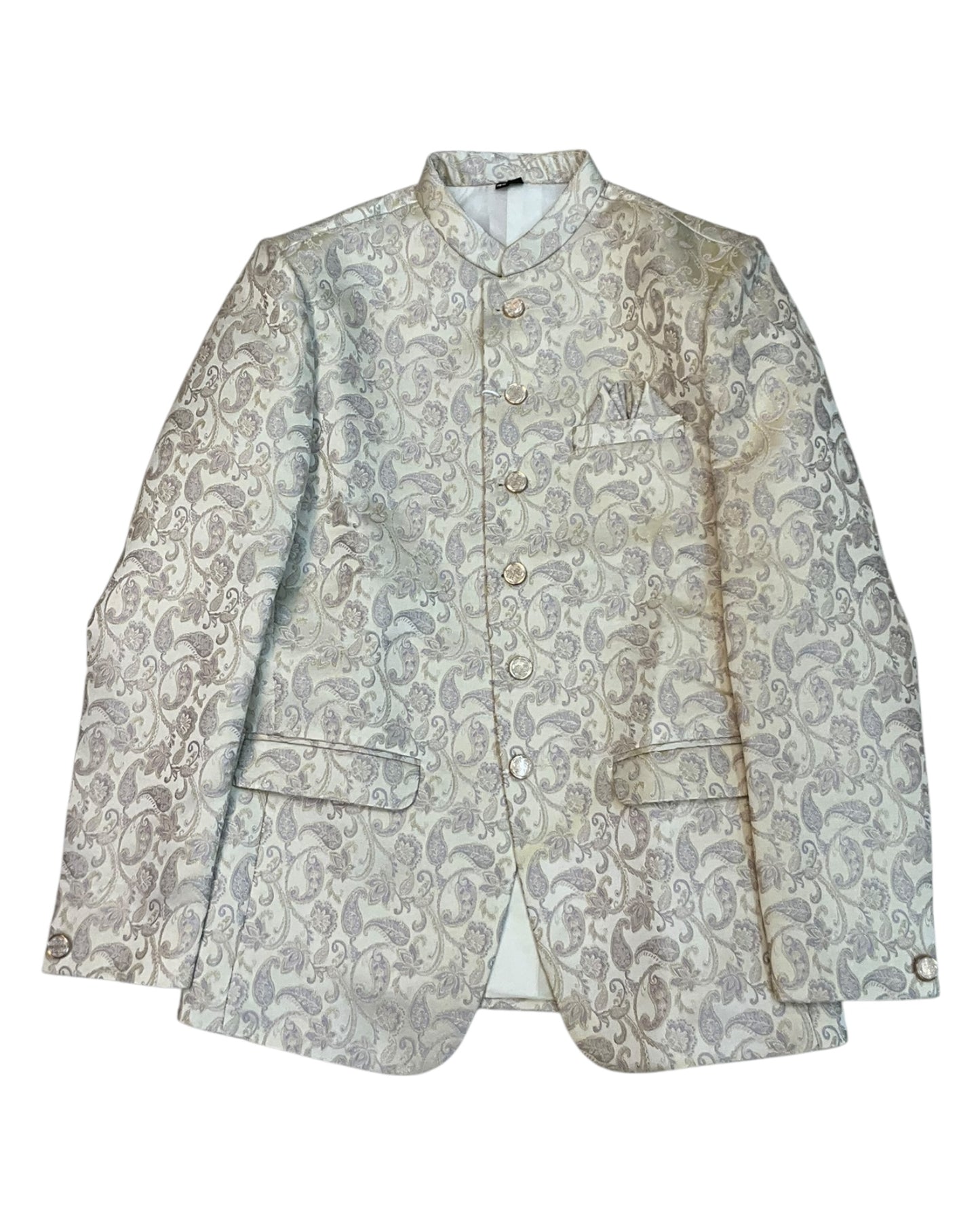 Cream - PREMIUM Slim Fit Mens Contrast Brocade BandhGala / Prince / Chinese Collar Jacket - Fantastic Fit - VNS-JOD7910/1 10VC25