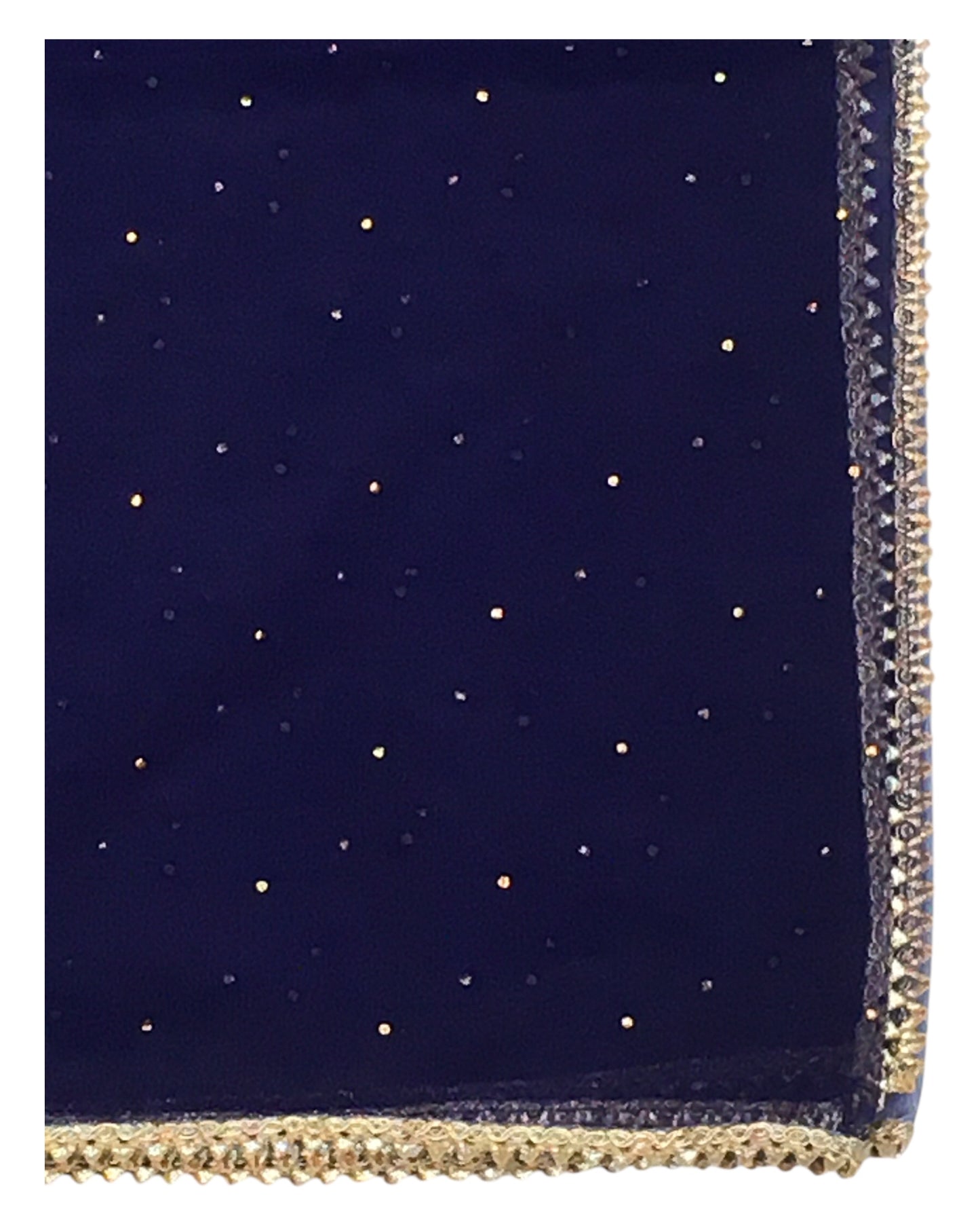 Navy Blue - Ladies Net Dupatta with Gold Lace Border & Diamante - Mix N Match - VC2501 T0125