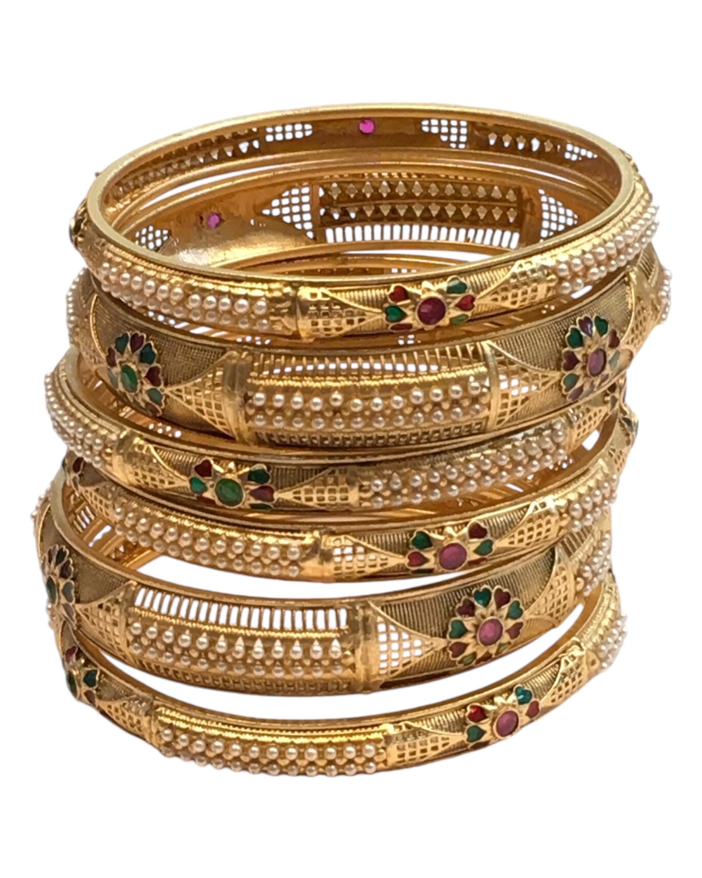 Antique Gold Finish Hand Crafted Rajasthani Kada & Bangles Set (Set of 6) - UK stock - SB1091 H