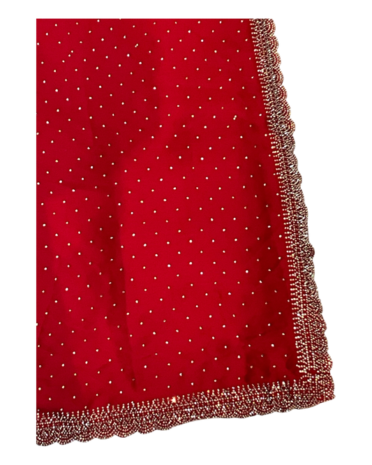 Red - Classic Satin Crepe Saree with Stone Work and Blouse Piece - UK stock - 24hr Dispatch - RS2533 VJ