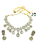 Light Green - Medium Size Antique Gold Finish Choki Necklace Set with Earrings - Bollywood - AVON-KU1320 08KA25