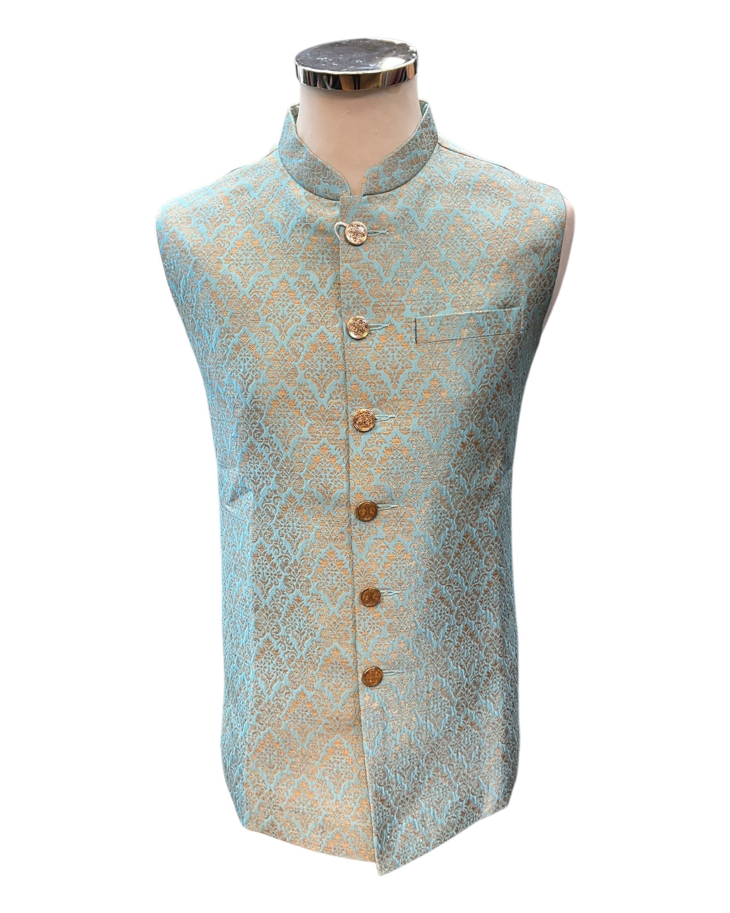 Light Blue / Turquoise - Brocade - Mens Indian Waistcoat - UK Stock - VNS-JKT53 10KK25
