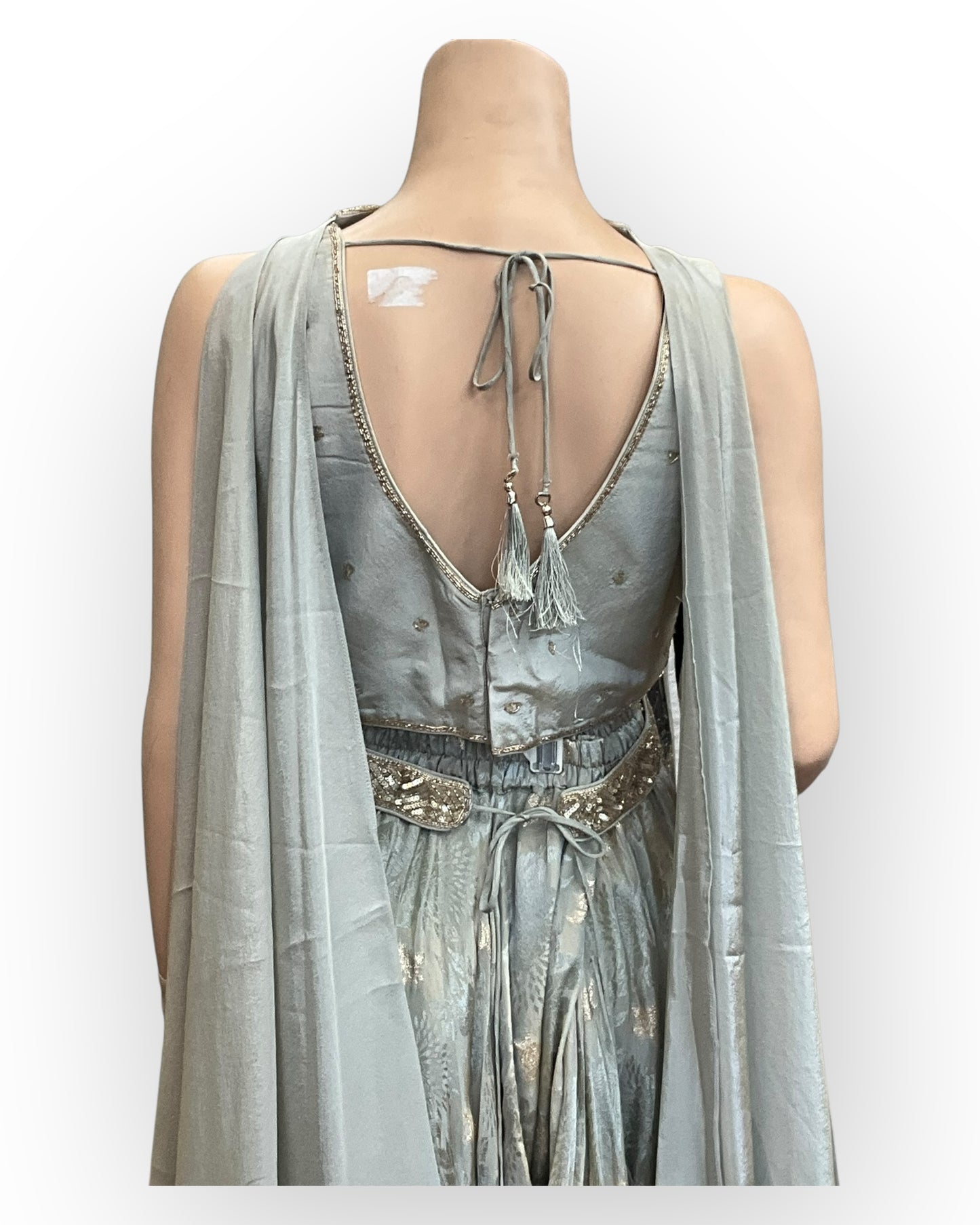 Silver Grey - Designer Ladies Short Top Palazzo Trousers Suit - Size 12 (38") - VMK KIA RR
