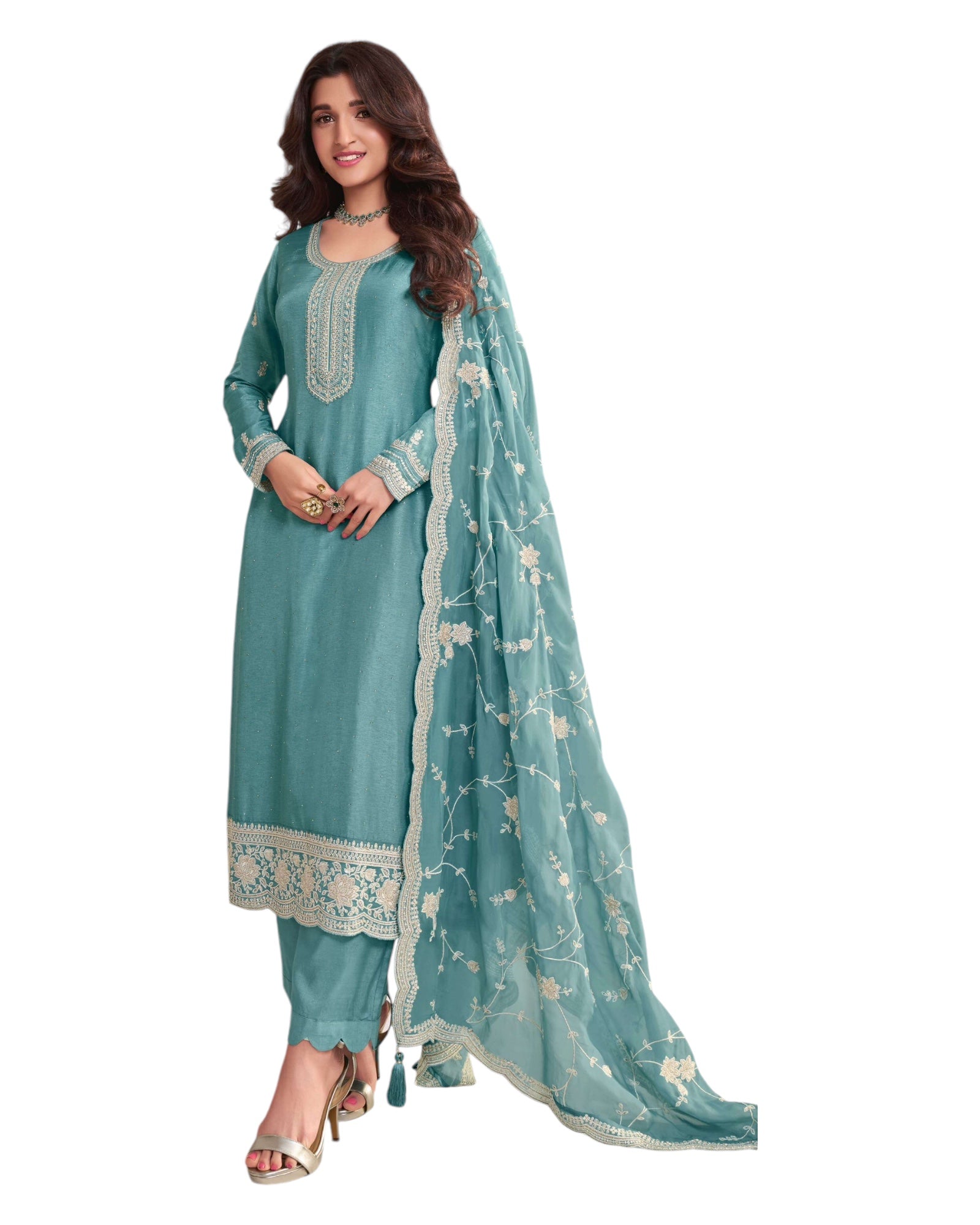 Light Blue Simple Classy Silky Ladies Indian Salwar Suit with Rich Dupatta Available in Sizes 12 18 VF69092 VR 0924
