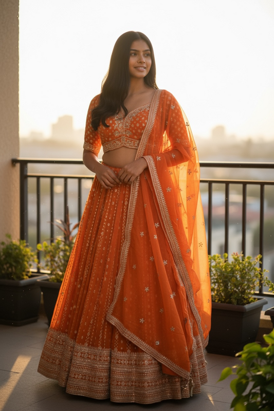 Gorgeous Burnt Orange Lehenga Set - Size 12(38") - UK Stock - 24h Dispatch - OC42133 AP