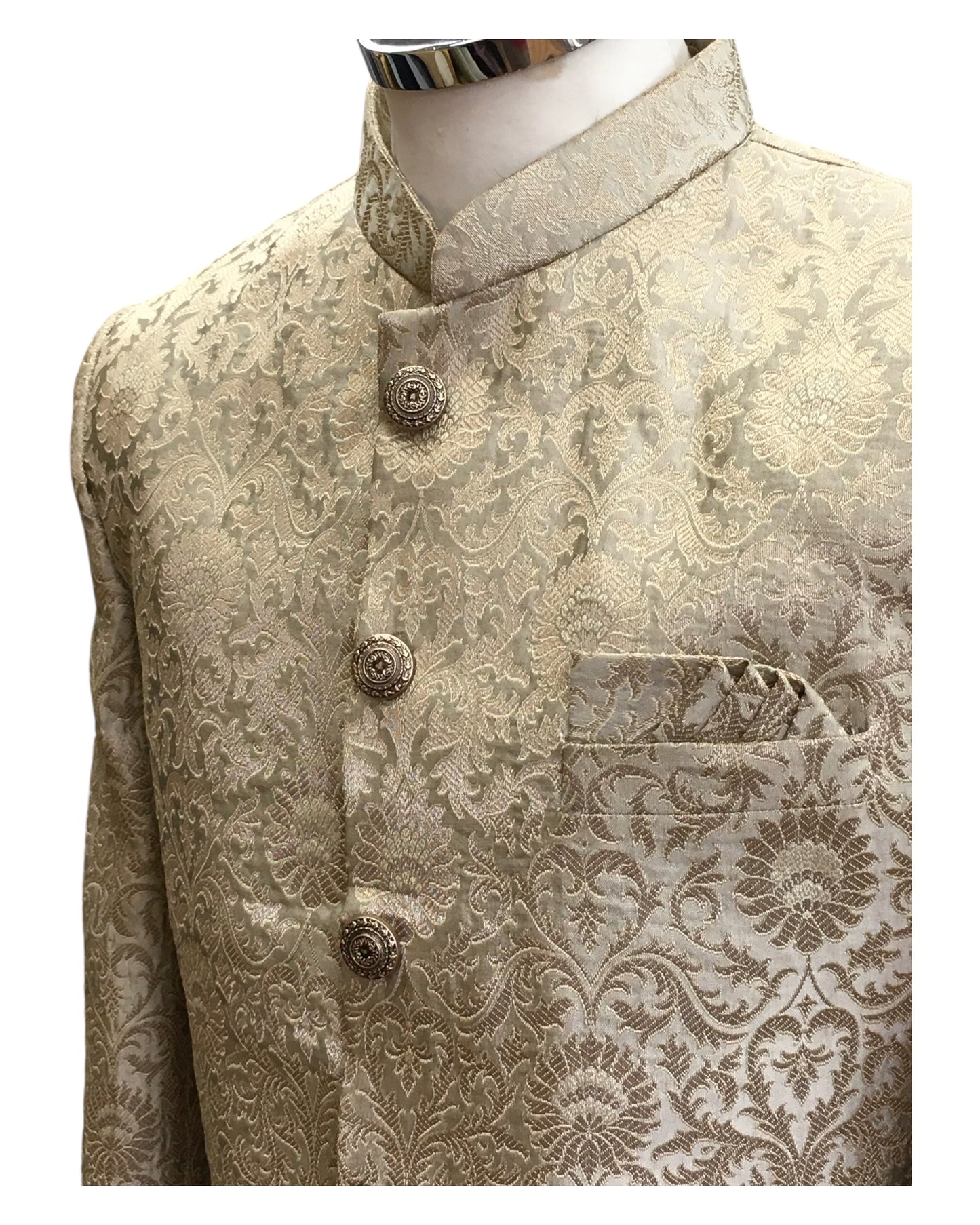 Antique Dark Gold - Classic Self Brocade Sherwani with Antique Buttons - BS786 JP 0924
