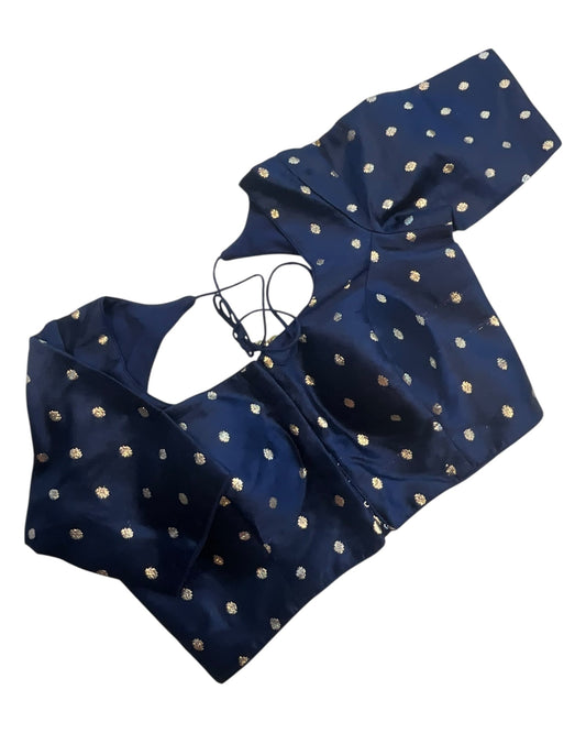 34", 38" & 42" - Navy Blue - Banarasi Brocade Saree / Lehenga Blouse -UK Stock - Quick Dispatch - X767 08Ap25 - Prachy Creations