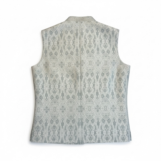 Cream - Sage Green Brocade - Premium Banarasi Handloom - Mens Indian Waistcoat - UK Stock - 24 hr Dispatch - VNS2607 03KP26